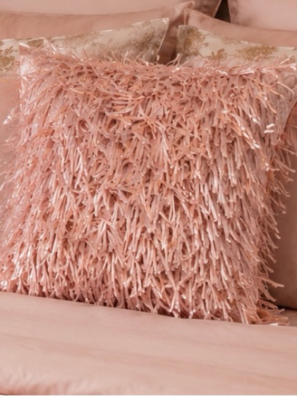 Blush Pink Shag Accent Pillow - Soft Textured Throw